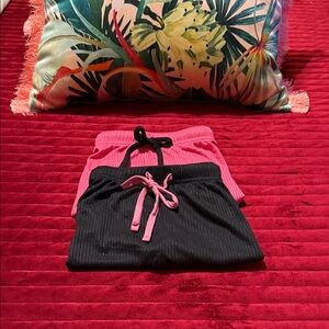 Betsey Johnson Pink and Black Lounge Shorts Pajamas (Set of 2) Size Small